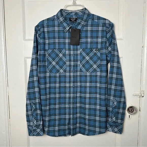 Hurley Men's Flannel‎ Shirt Button Down Long Sleeve Blue Cotton Blend S NWT - Picture 14 of 14